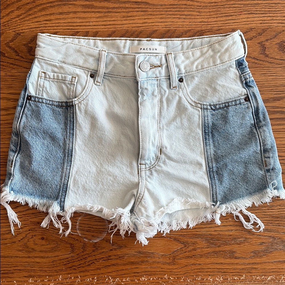 PacSun High Rise Festival Blue Two-Tone Jean Shorts